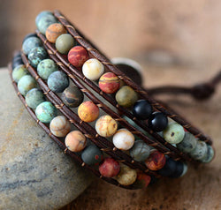 Handmade Triple Layer Beaded Agate Bracelet