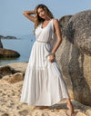 V-Neck Tie Shoulder Crochet Maxi Dress