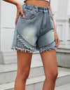 Raw Hem Studded Denim Shorts