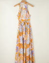 Tied Printed Grecian Sleeveless Maxi Dress