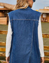 Sleeveless Button-Up Collared Denim Top with Pockets