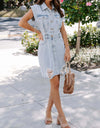 Distressed Half Button Sleeveless Denim Dress