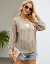 Openwork Button Front V-Neck Cardigan