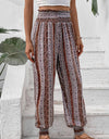 Smocked Printed High Waist Pants