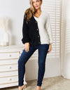 Woven Right Contrast Button-Front V-Neck Cardigan