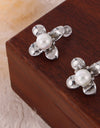 Synthetic Pearl Titanium Steel Flower Earrings