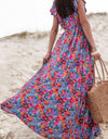 Slit Printed Cap Sleeve Maxi Dress