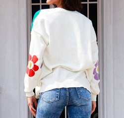 Flower Pattern Open Front Long Sleeve Cardigan