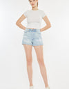 Kancan High Rise Repaired Mom Denim Shorts