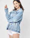 RISEN Full Size Distressed Long Sleeve Denim Jacket
