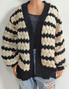 Striped Contrast Open Front Long Sleeve Cardigan