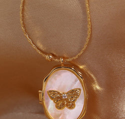 Butterfly Shell Pendant Copper Necklace