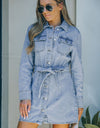 Button Down Collared Neck Belted Denim Dress