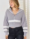 Striped Zip Up Dropped Shoulder Cardigan