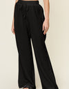 Double Take Full Size Texture Drawstring Wide Leg Pants