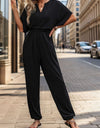 Perfee Notched Half Sleeve Straight Jumpsuit