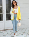 Open Front Contrast Color Balloon Sleeve Cardigan