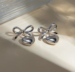Stainless Steel Bow & Heart Drop Earrings