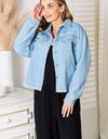 Double Take Dropped Shoulder Raw Hem Denim Jacket