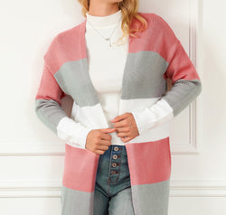 Striped Open Front Long Sleeve Cardigan