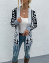 Geometric Fringe Hem Open Front Cardigan