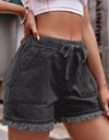 Drawstring Raw Hem Denim Shorts