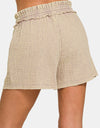 Zenana Washed Frayed Hem Drawstring Shorts