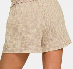 Zenana Washed Frayed Hem Drawstring Shorts