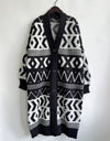 Geometric Button Front Longline Cardigan