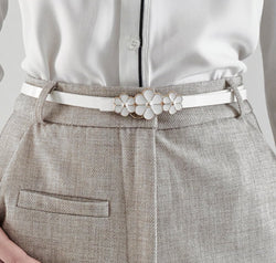 Flower Decor Skinny PU Belt