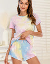 Tie-Dye Round Neck Short Sleeve Top and Shorts Lounge Set