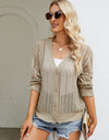 Openwork Button Front V-Neck Cardigan