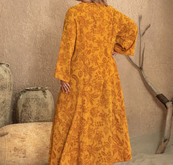 Plus Size Printed Slit Long Sleeve Dress