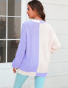 Open Front Contrast Color Balloon Sleeve Cardigan