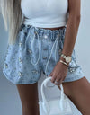 Rhinestone Drawstring Denim Shorts