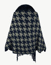 Houndstooth Fringe Hem Poncho