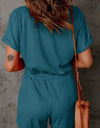 Full Size Drawstring V-Neck Short Sleeve Romper