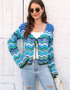 Striped Openwork Tied Cardigan