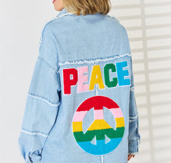PEACE Raw Hem Dropped Shoulder Denim Top