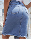 Buttoned Slit Denim Skirt