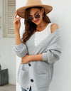 Waffle-Knit Dropped Shoulder Cardigan