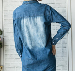 Veveret Pocketed Button Up Washed Denim Shirt