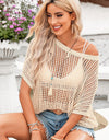 Openwork Round Neck Half Sleeve Knit Top