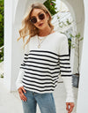 Angel Wings Striped Decorative Button Knit Top