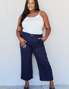 And The Why In The Mix Full Size Pleated Detail Linen Pants in Dark Navy