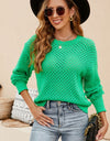 Round Neck Openwork Dropped Shoulder Knit Top