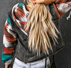 Drawstring Hooded Pocketed Denim Jacket