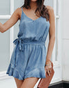 MeiMei V-Neck Spaghetti Strap Tie Waist Romper