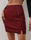 Houndstooth Slit Mini Skirt