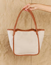 Fame Beach Chic Faux Leather Trim Tote Bag in Ochre